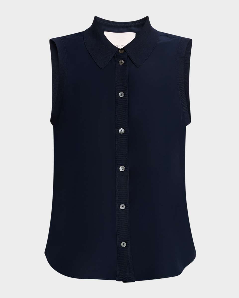Giselle Sleeveless Button-Down Silk Blous
